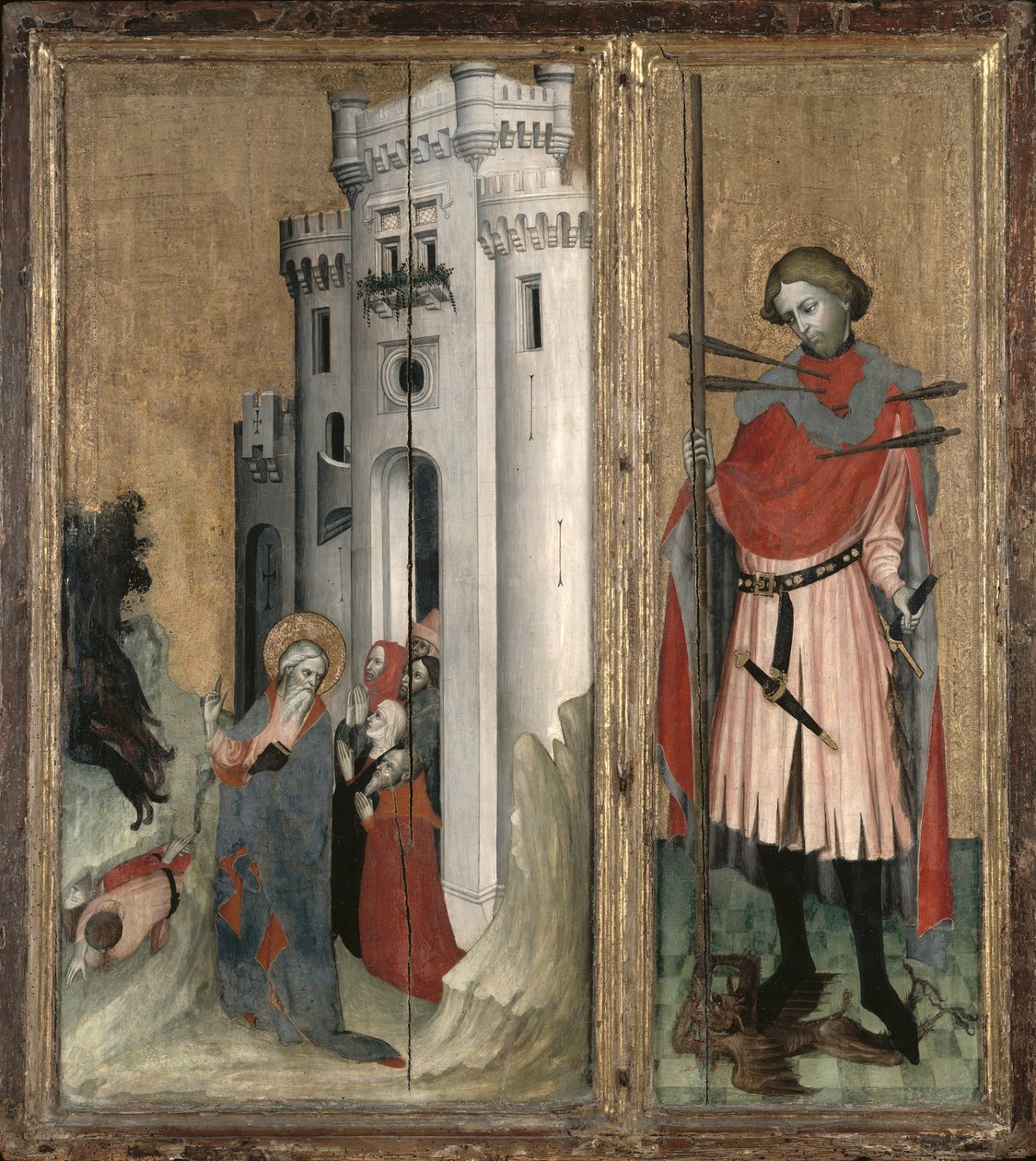 St. Andrew Chasing Demons from the Town of Nicaea and St. Sebastian, Right Hand Panel of the Thouzon Altarpiece by French School