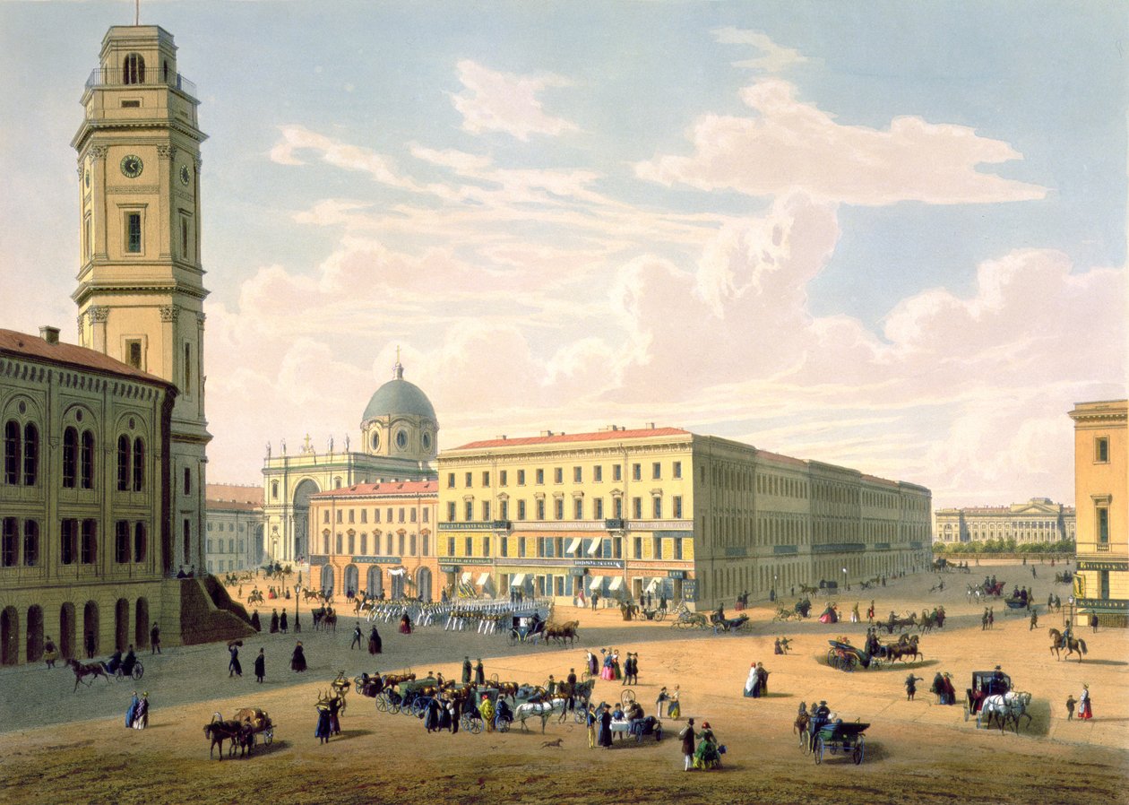 The Catholic Church and Mikhailovskaya Street in St. Petersburg, Printed by J. Jacottet and Regamey, Published by Lemercier, Paris by French School