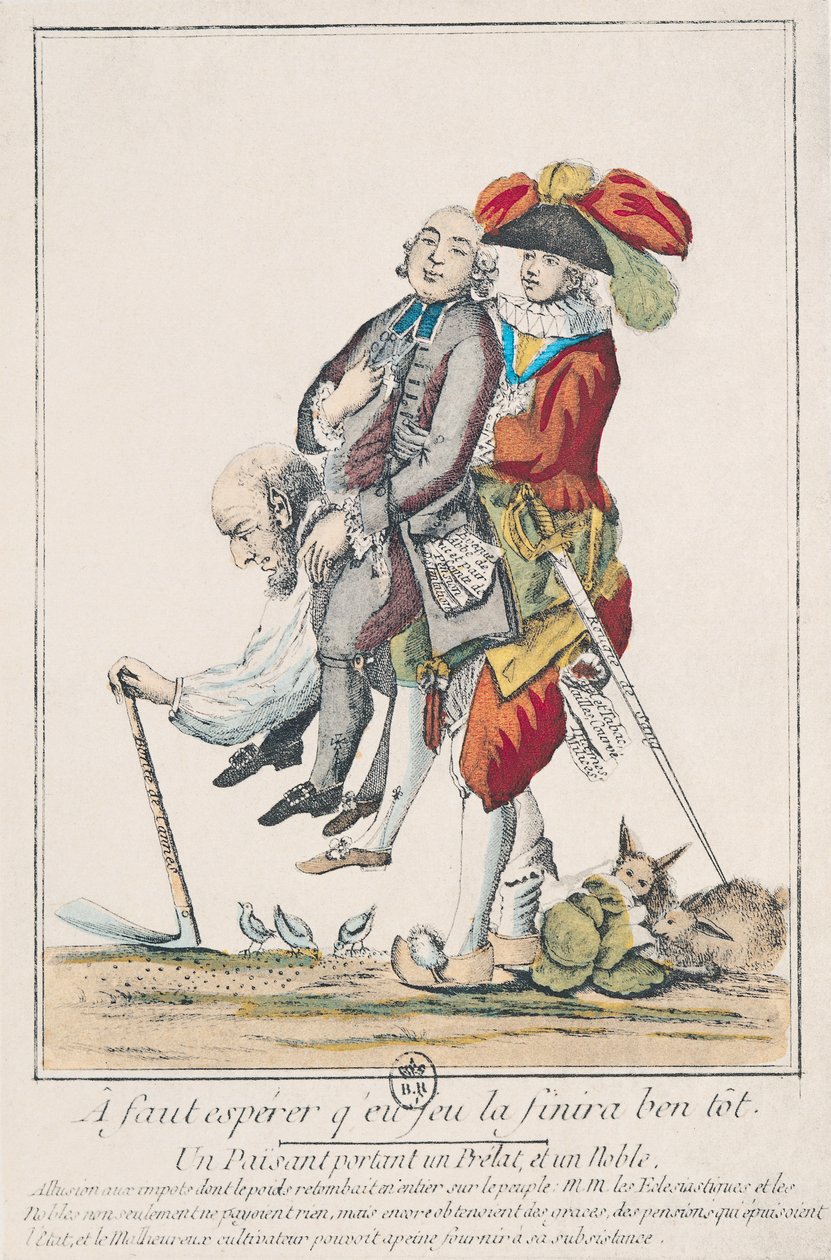 The Game Must End Soon, a Peasant Carrying a Clergyman and a Nobleman, 1789 by French School