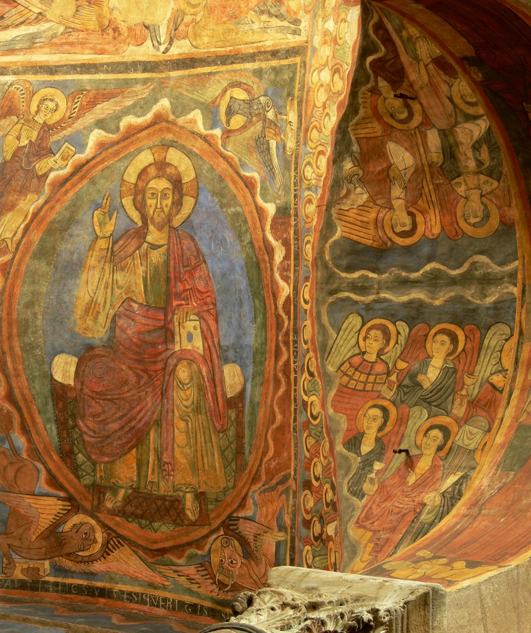 Depicting an internal view with wall paintings by French School