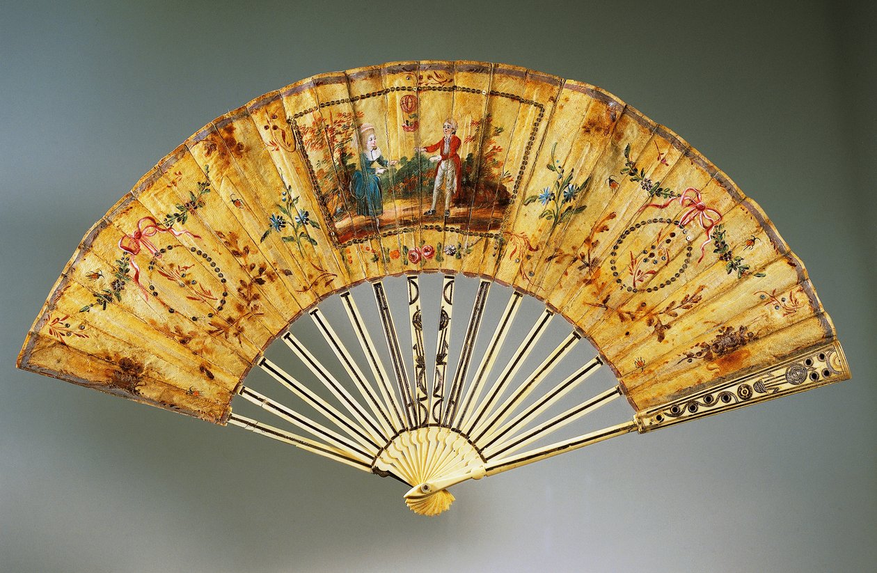 Hand Fan Commemorating First Balloon Flight by French School