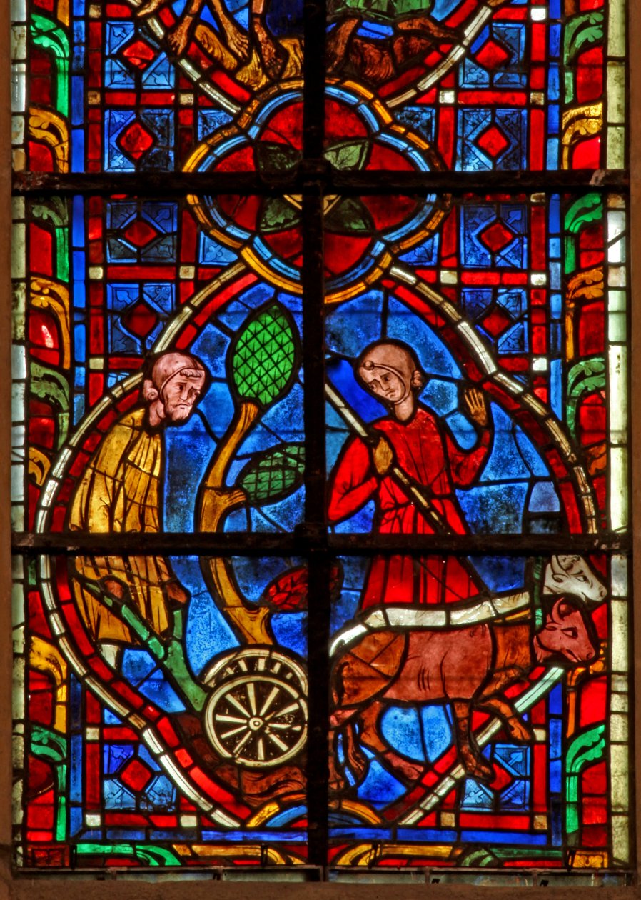 Window depicting labourers by French School
