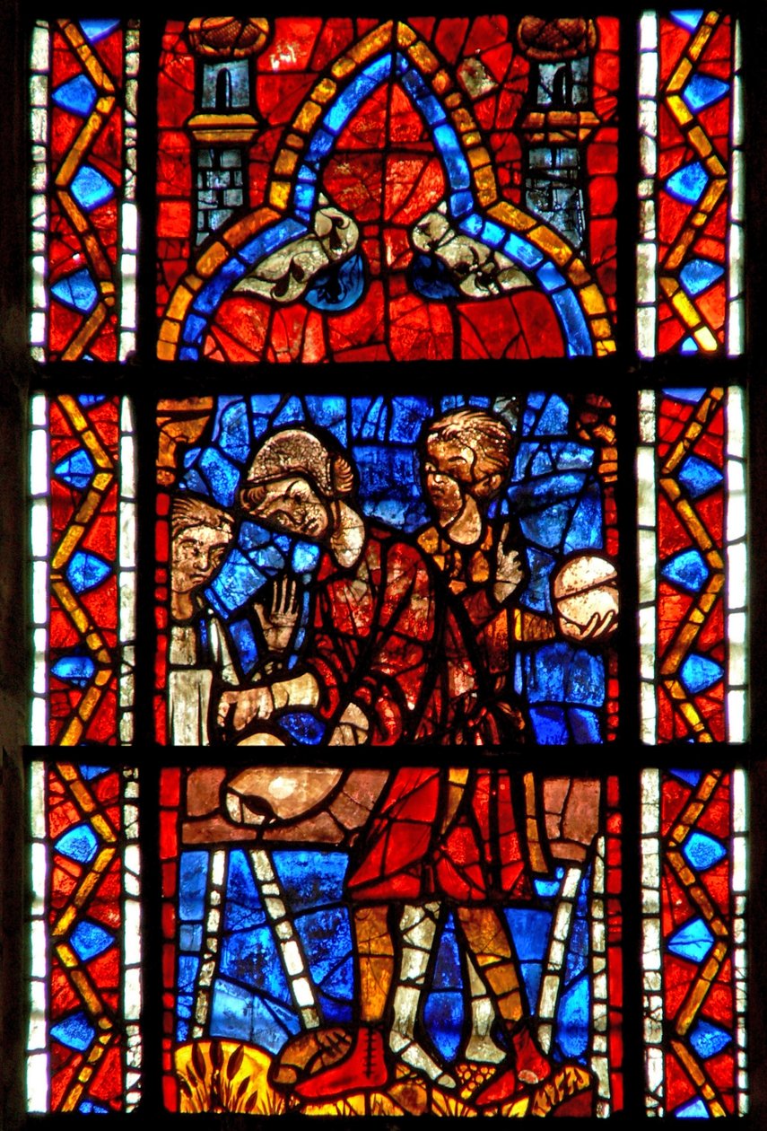 Window depicting donors - bakers by French School