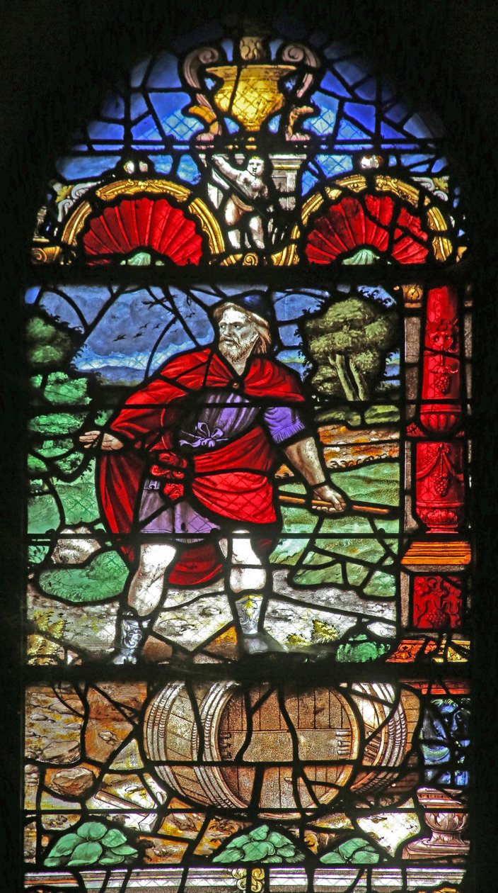 Window depicting a scene of wine-making by French School