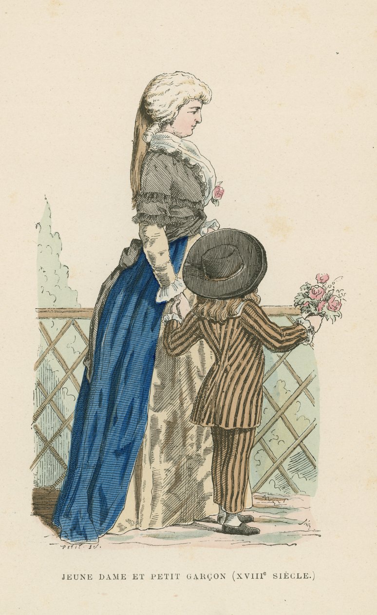 Young woman and small boy, 18th Century by French School