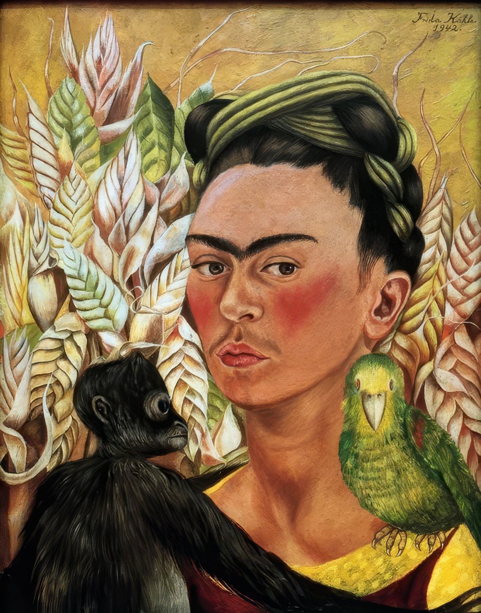 Self-Portrait with Monkey and Parrot by Frida Kahlo