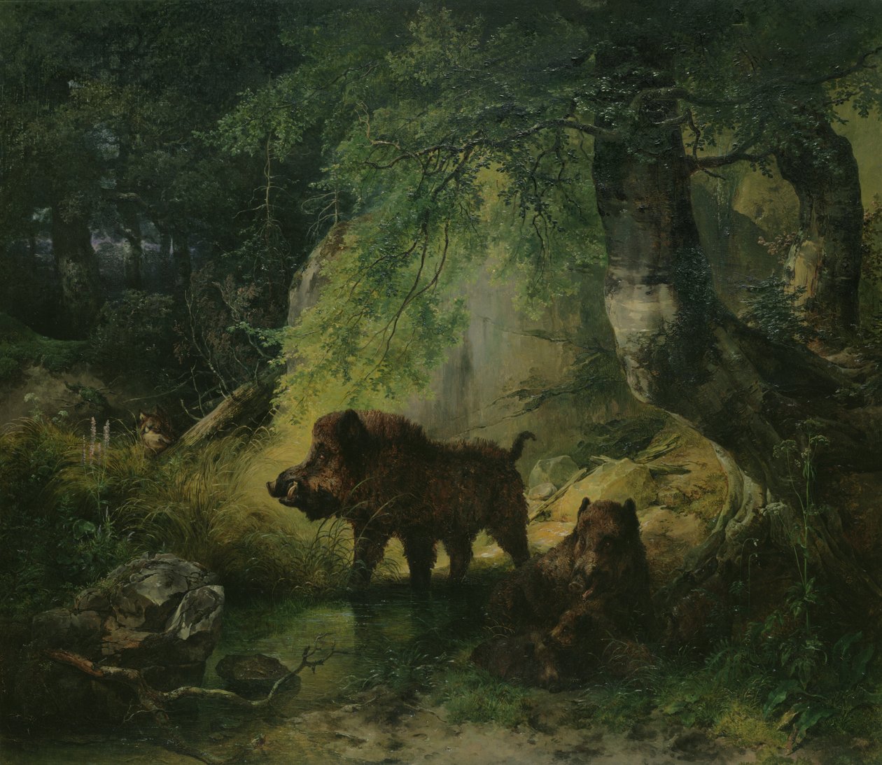 Wild Boar and Wolf by Friedrich Gauermann