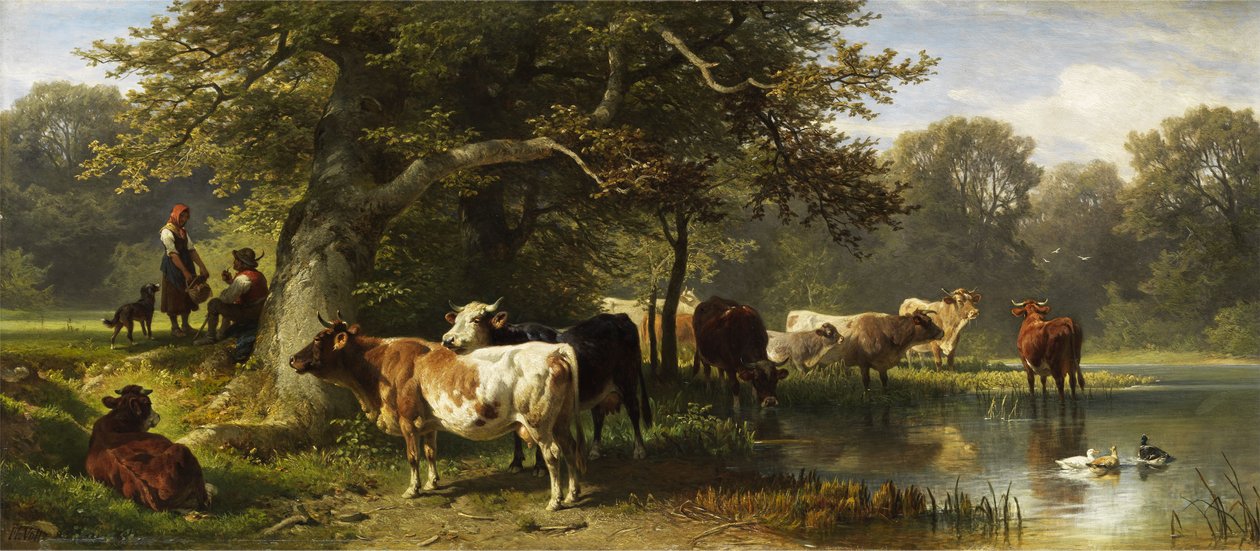 Cattle at the Watering Place by Friedrich Voltz