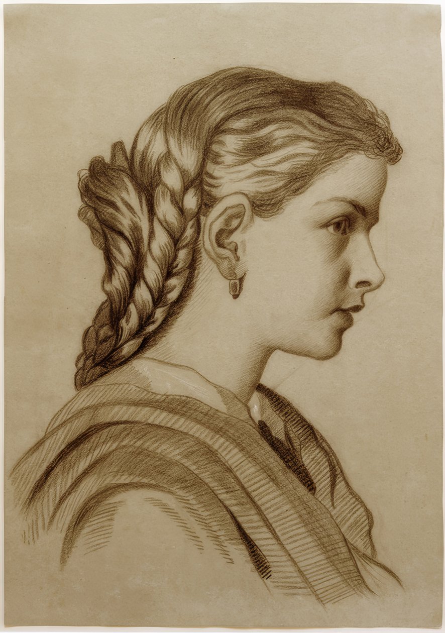Profile Portrait of a Young Lady Facing Right by Fritz von Uhde