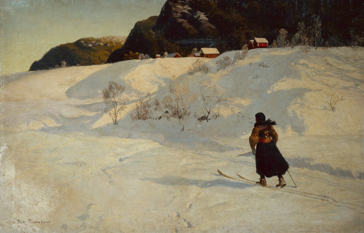 Winter Scene with a Skier by Fritz Thaulow