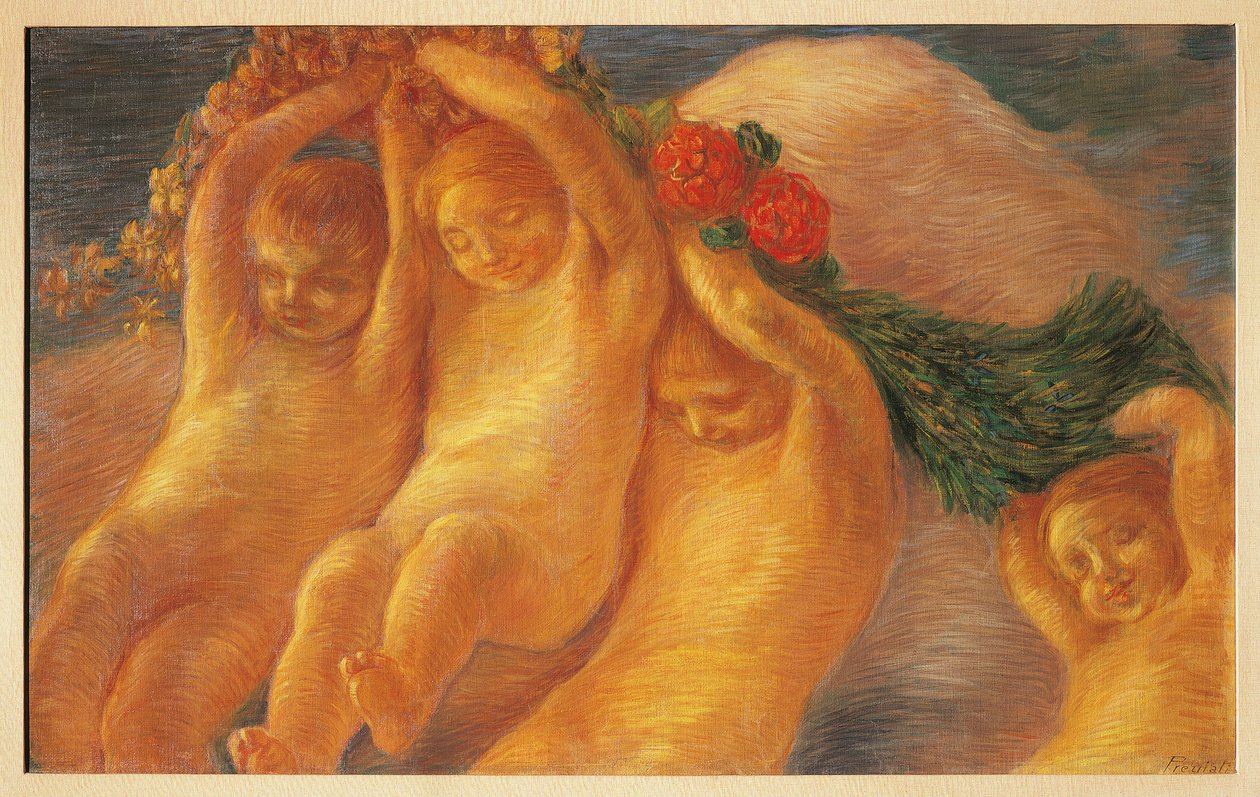 Putti with wreath by Gaetano Previati