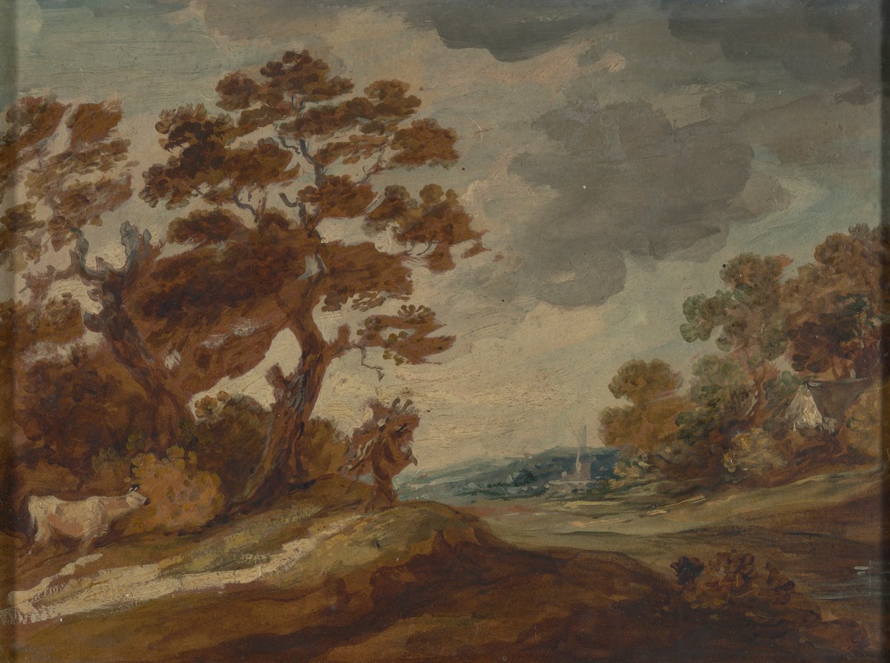 Landscape: Cow in left foreground by Gainsborough Dupont