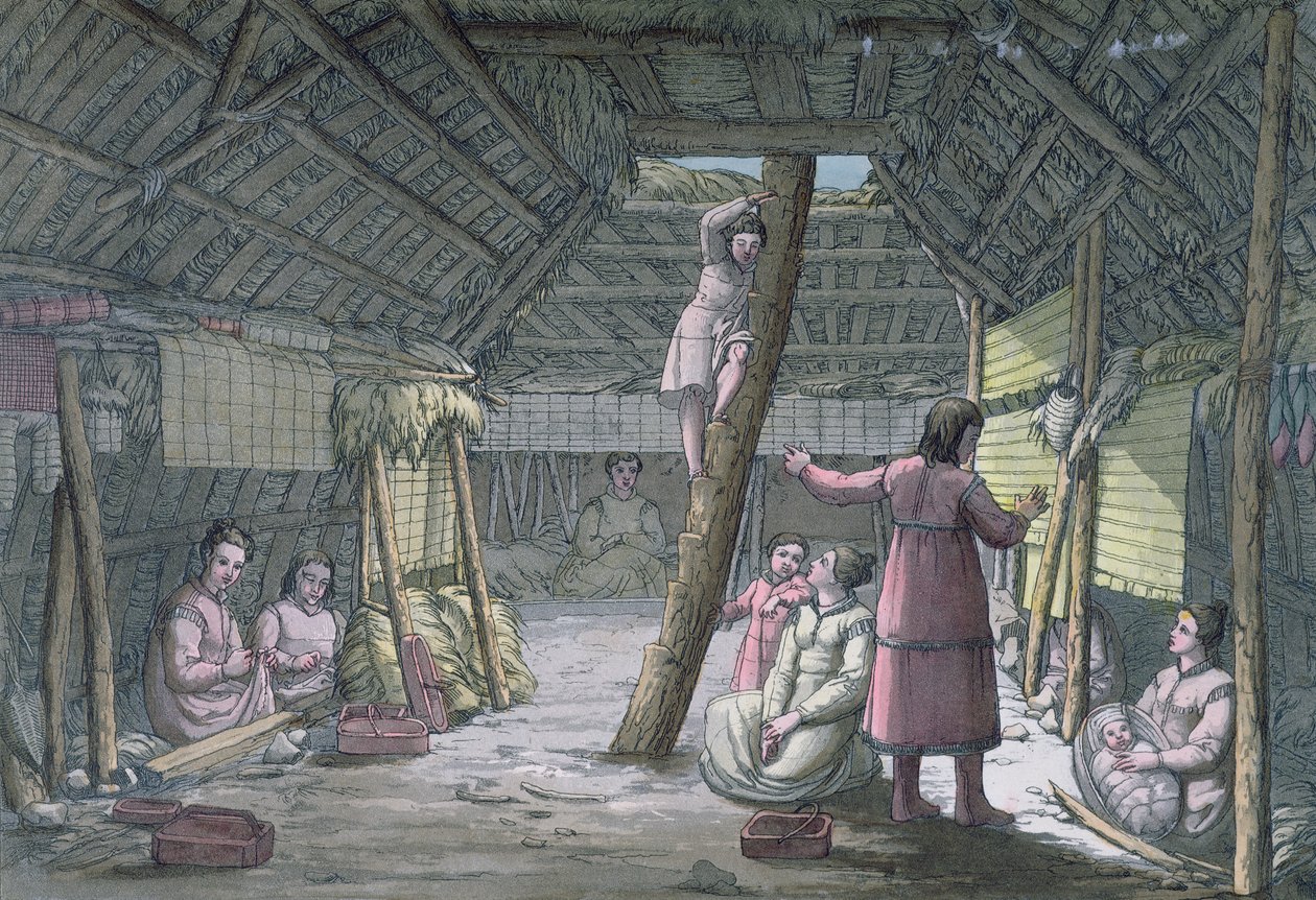 Interior of a House in Unalaska, illustration from 