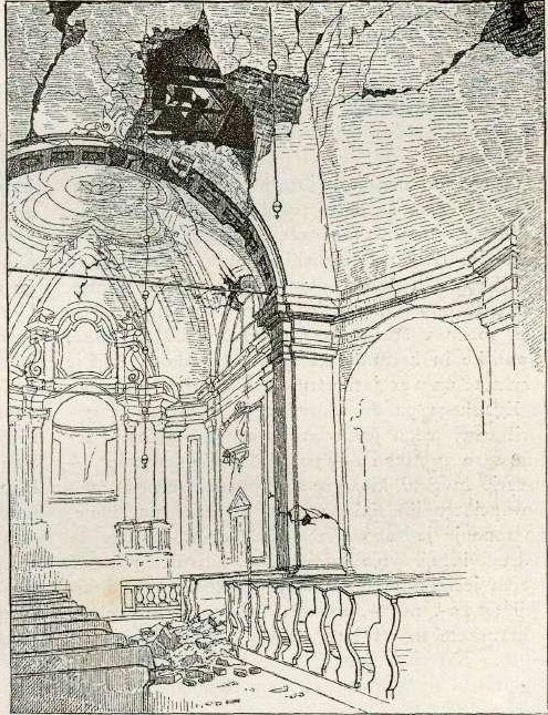 Parish Church in Vodice after the Earthquake by Gaspar Porenta