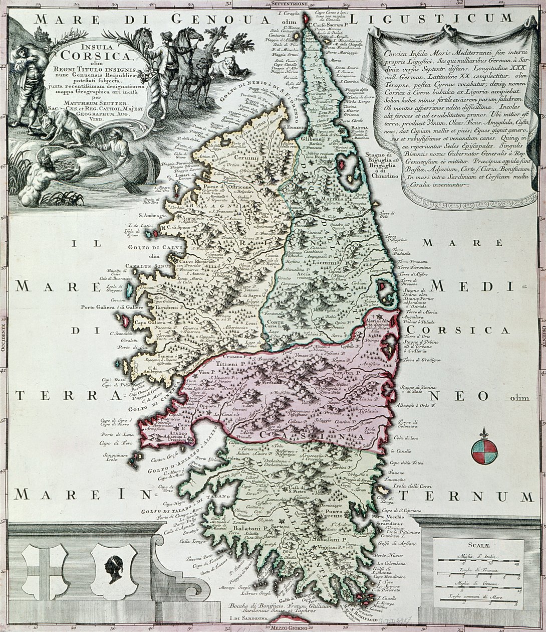 Map of Corsica by Georg Matthäus Seutter