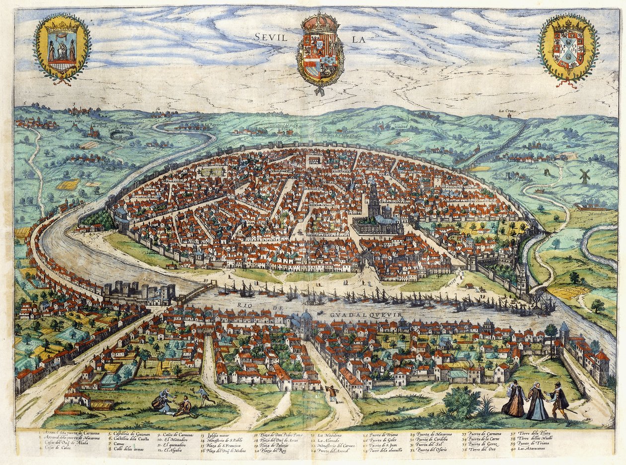 Plan and View of Seville by Georg Braun