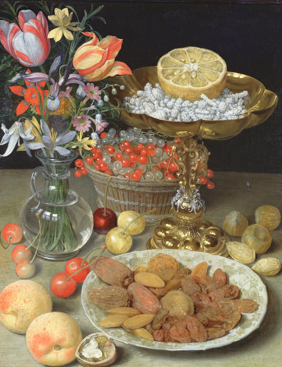 Still Life with Flowers and Dessert by Georg Flegel