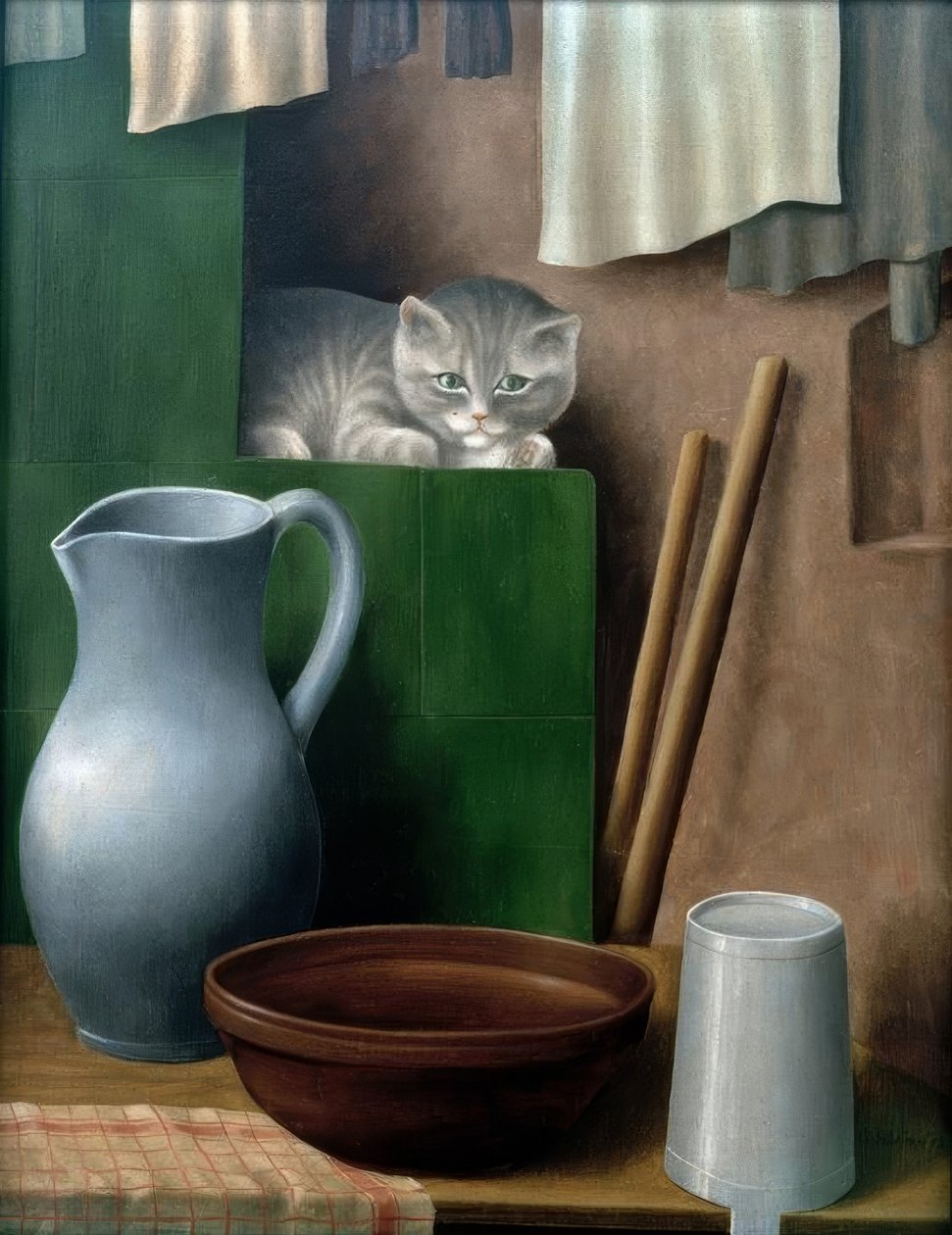 Still Life with Cat (Corner of the Oven) by Georg Schrimpf