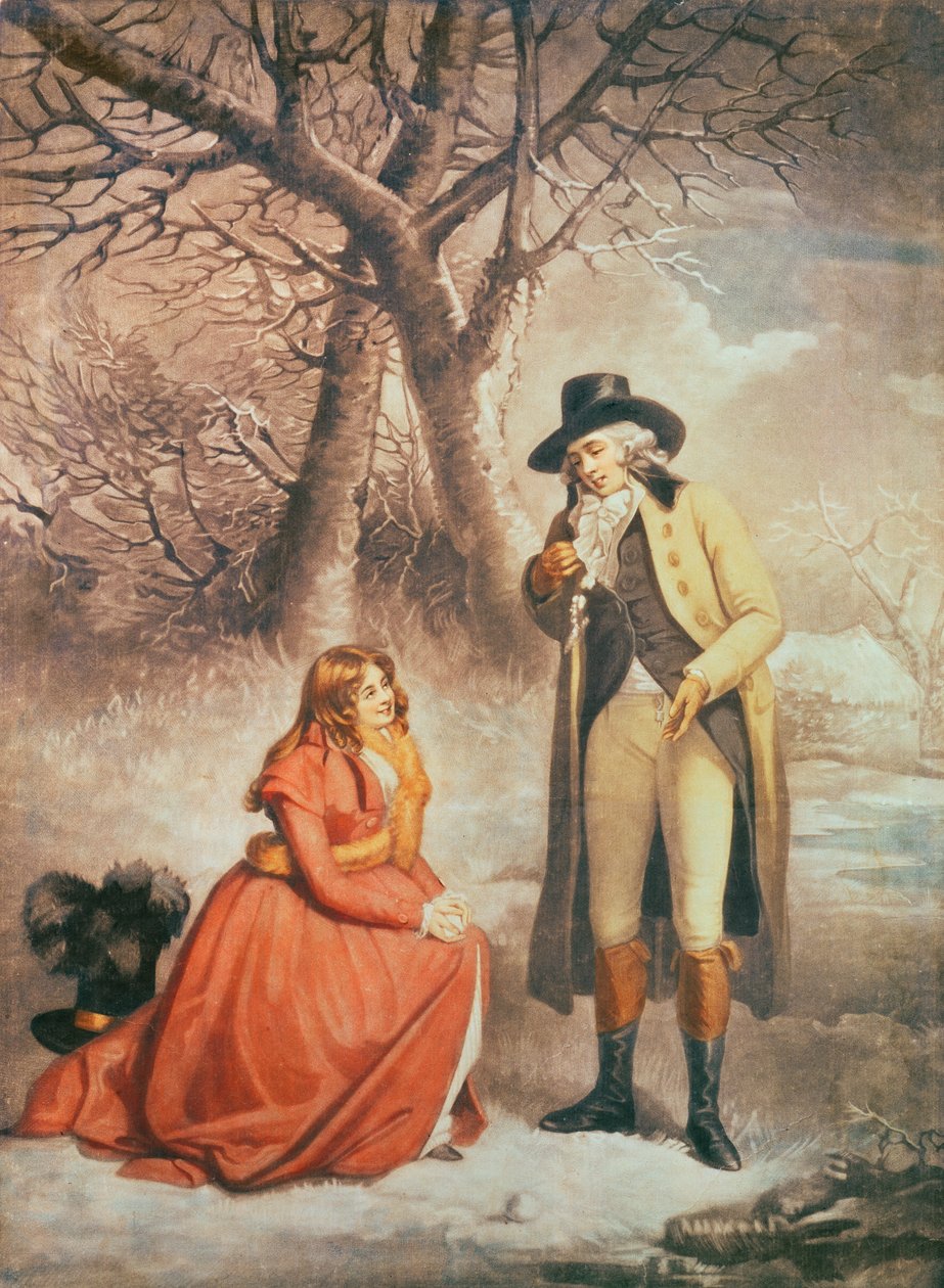 Gentleman and Woman in a Wintry Scene by George Morland