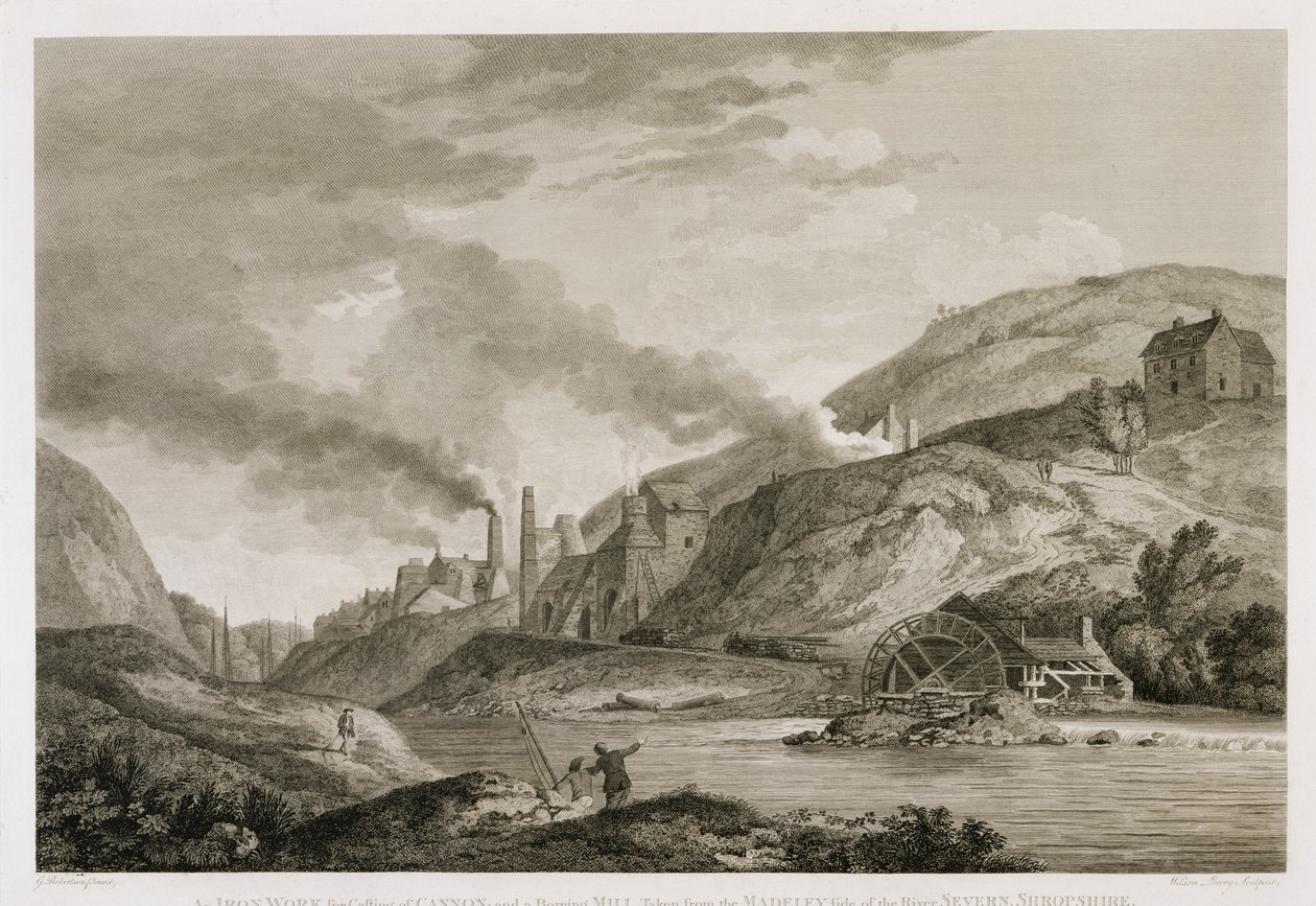 An Iron Work for Casting of Cannon and a Boring Mill Taken from the Madeley Side of the River Severn, Shropshire, Engraved by Wilson Lowry, 1788 by George Edward Robertson