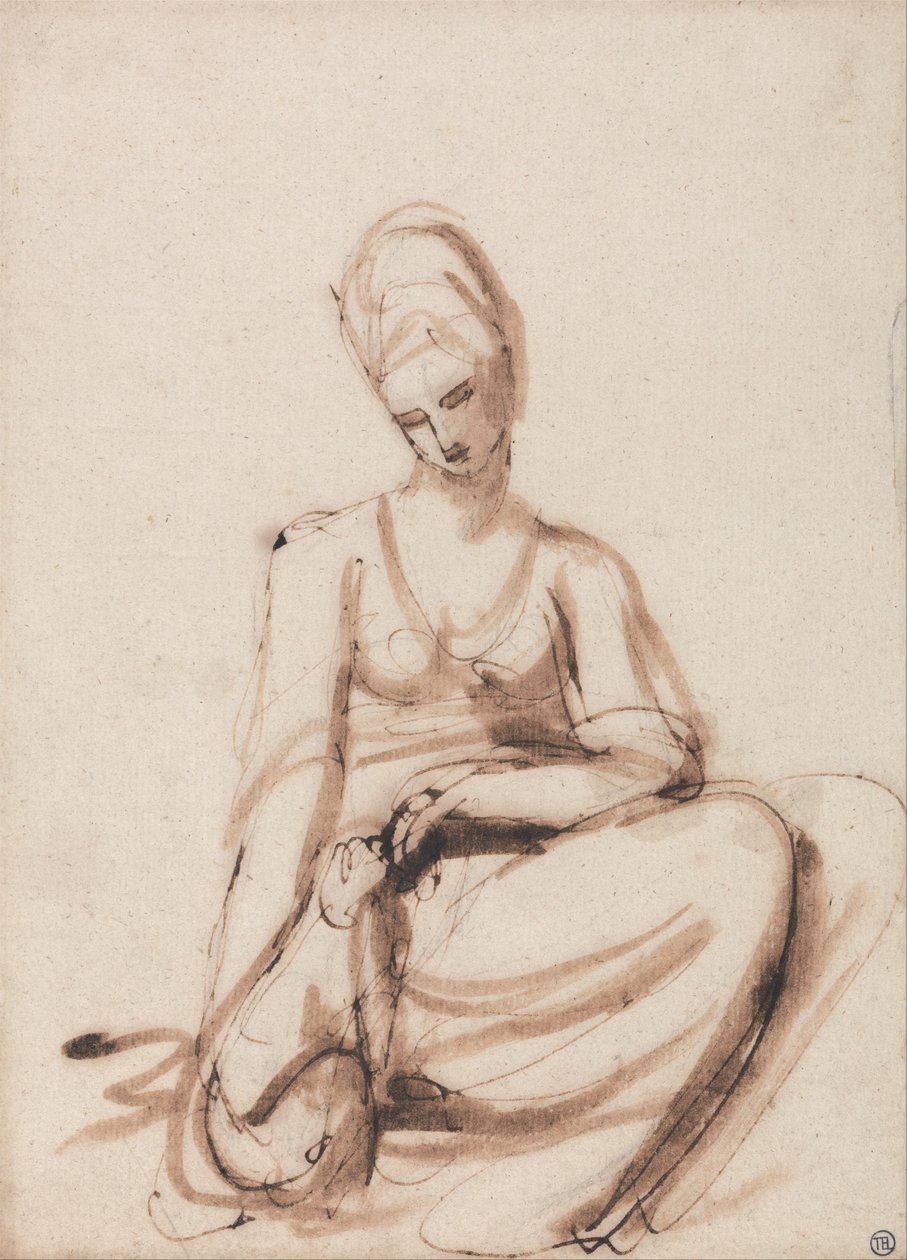 Seated Woman Feeding an Animal by George Romney