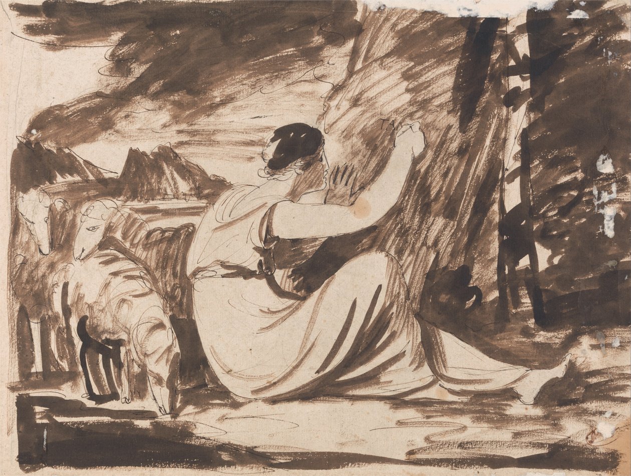 Shepherdess Cutting an Inscription on a Tree by George Romney