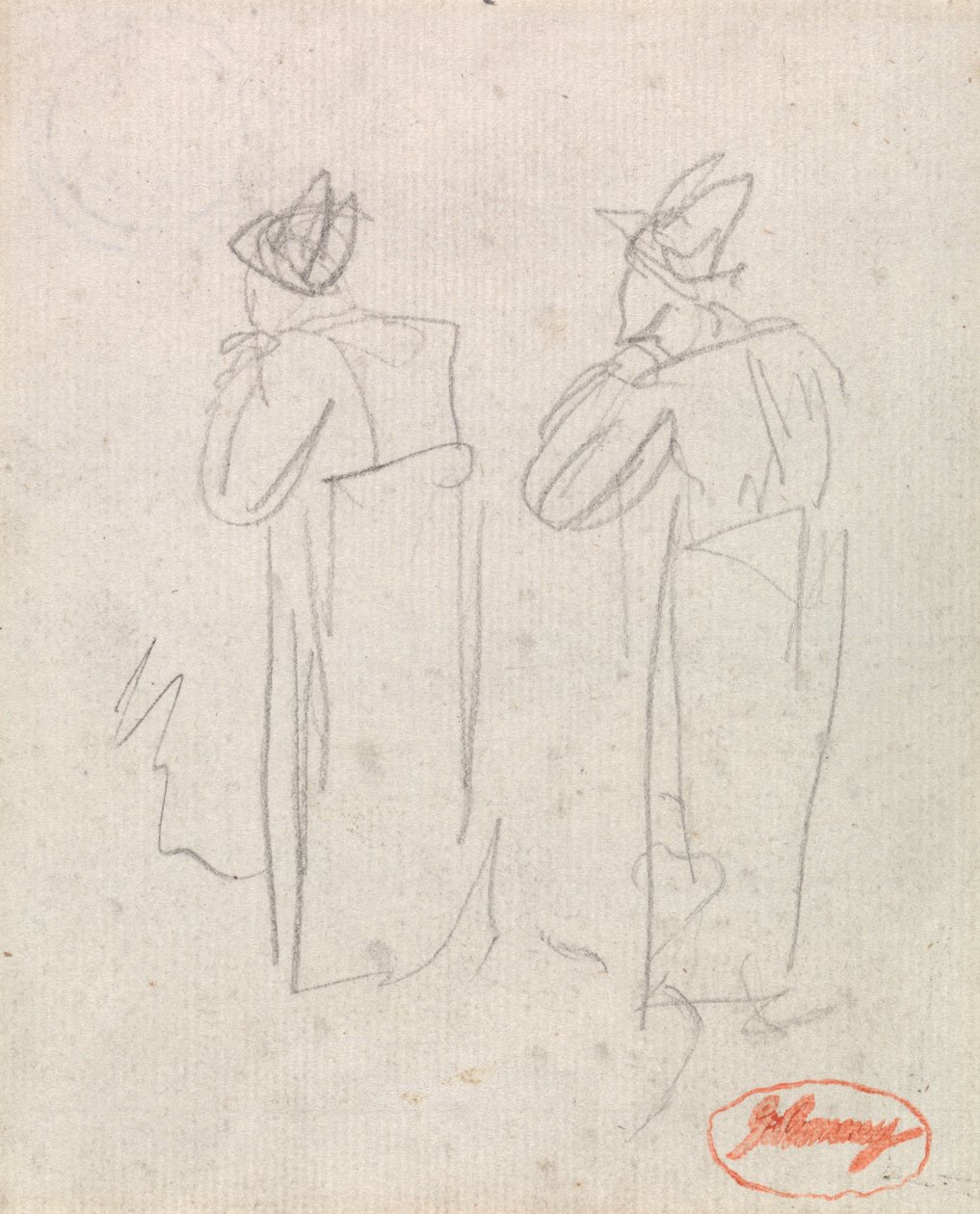 Two Standing Figures Wearing Tall Hats by George Romney