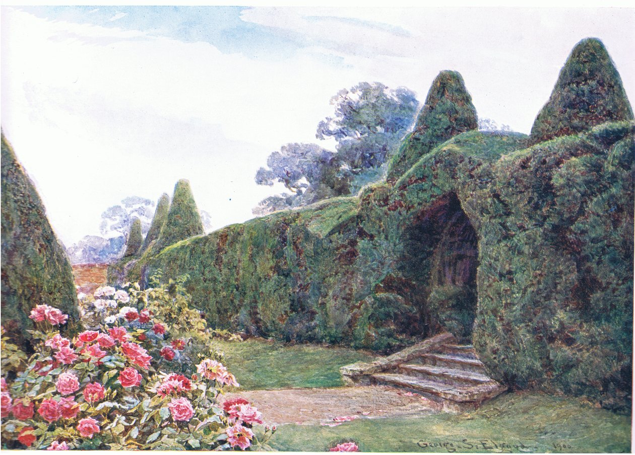 Yew Arch at Brickwall, Sussex, from The Gardens of England: In the Southern and Western Counties Published by The Studio, 1907 by George Samuel Elgood