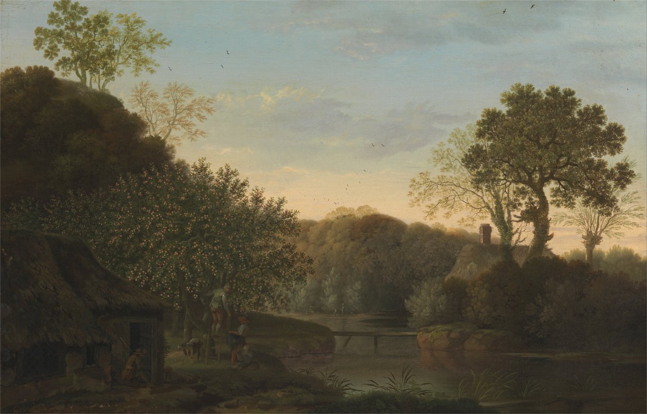 An Autumn Landscape with Apple Pickers by George Smith