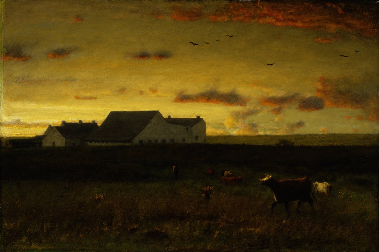 Farm Landscape, Cattle in Pasture, Sunset, Nantucket by George Inness