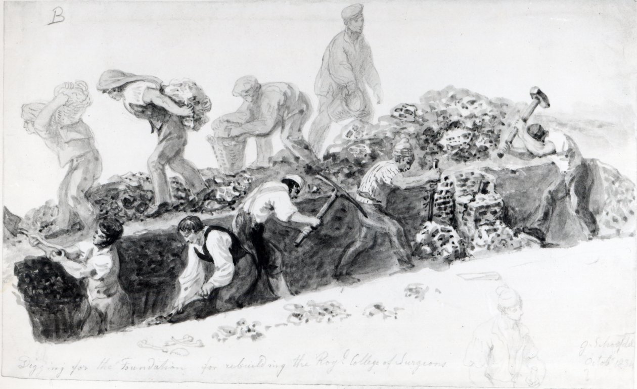 Digging a hole for the foundations of the Royal College of Surgeons by George Snr Scharf