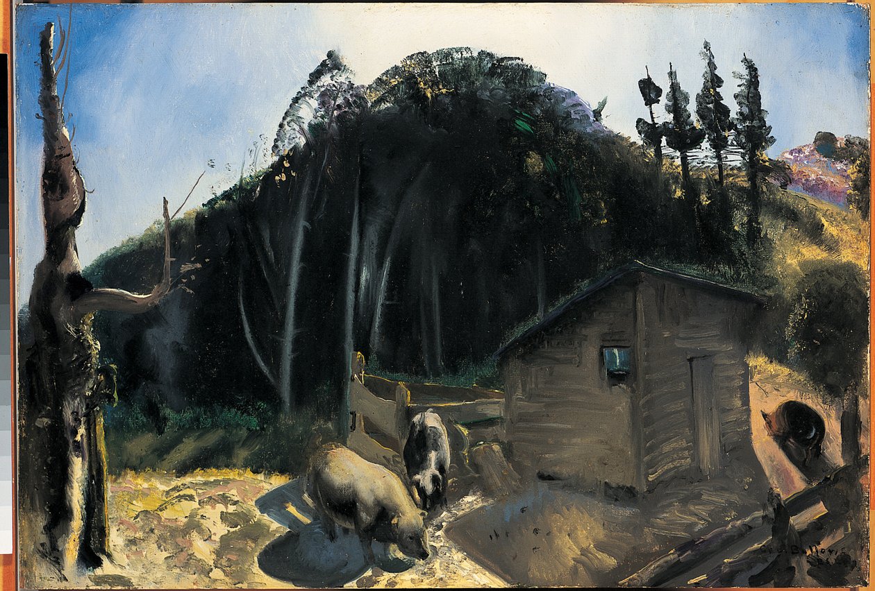 Three Pigs and a Mountain, c.1922 by George Wesley Bellows
