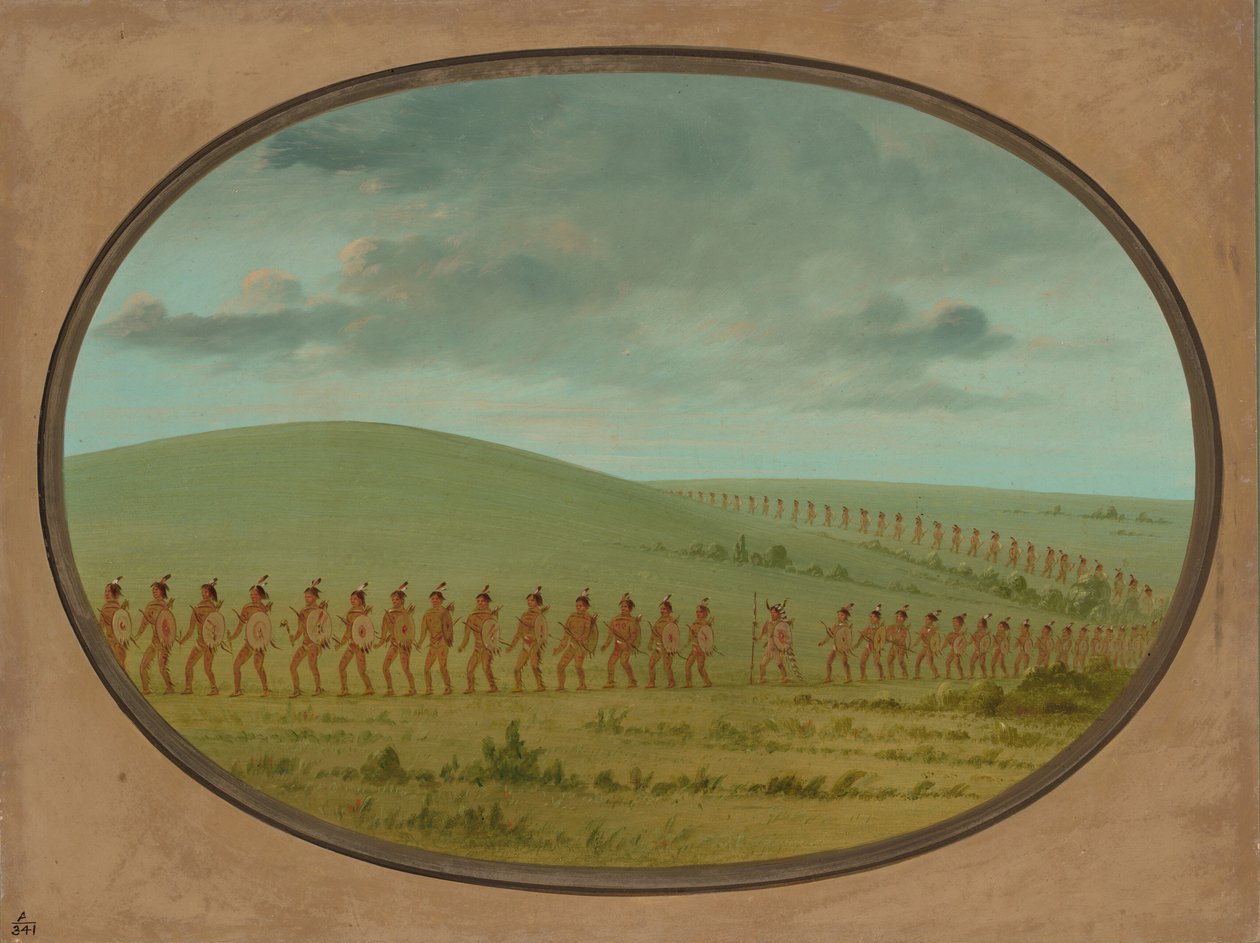 Indian File - Iowa by George Catlin