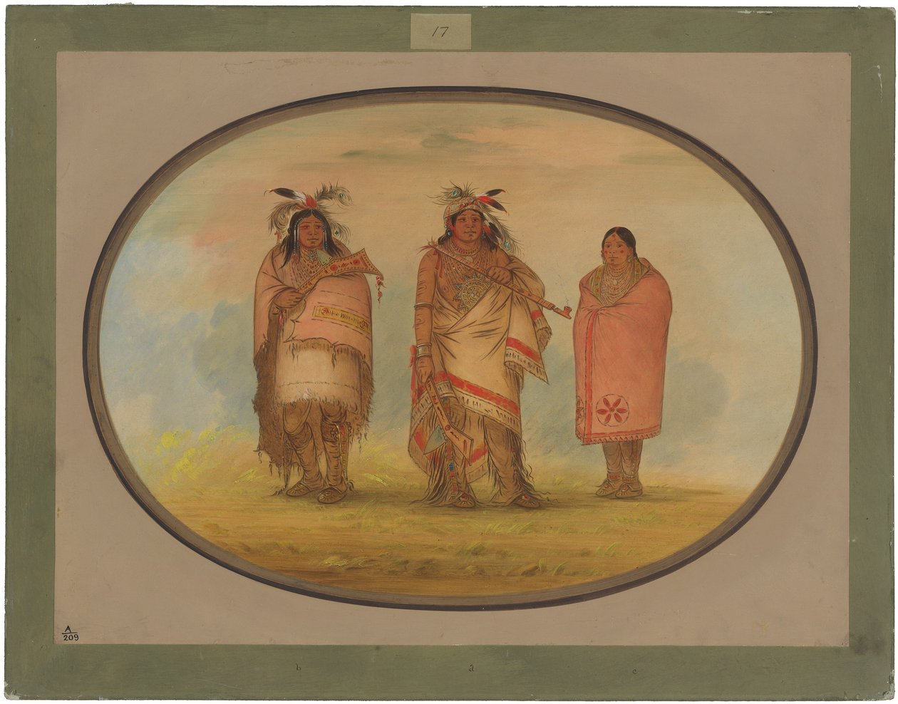 Menomonie Chief, His Wife, and Son by George Catlin