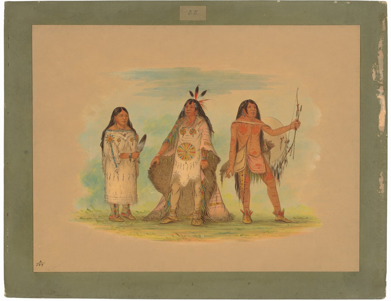 Three Minatarree Indians by George Catlin