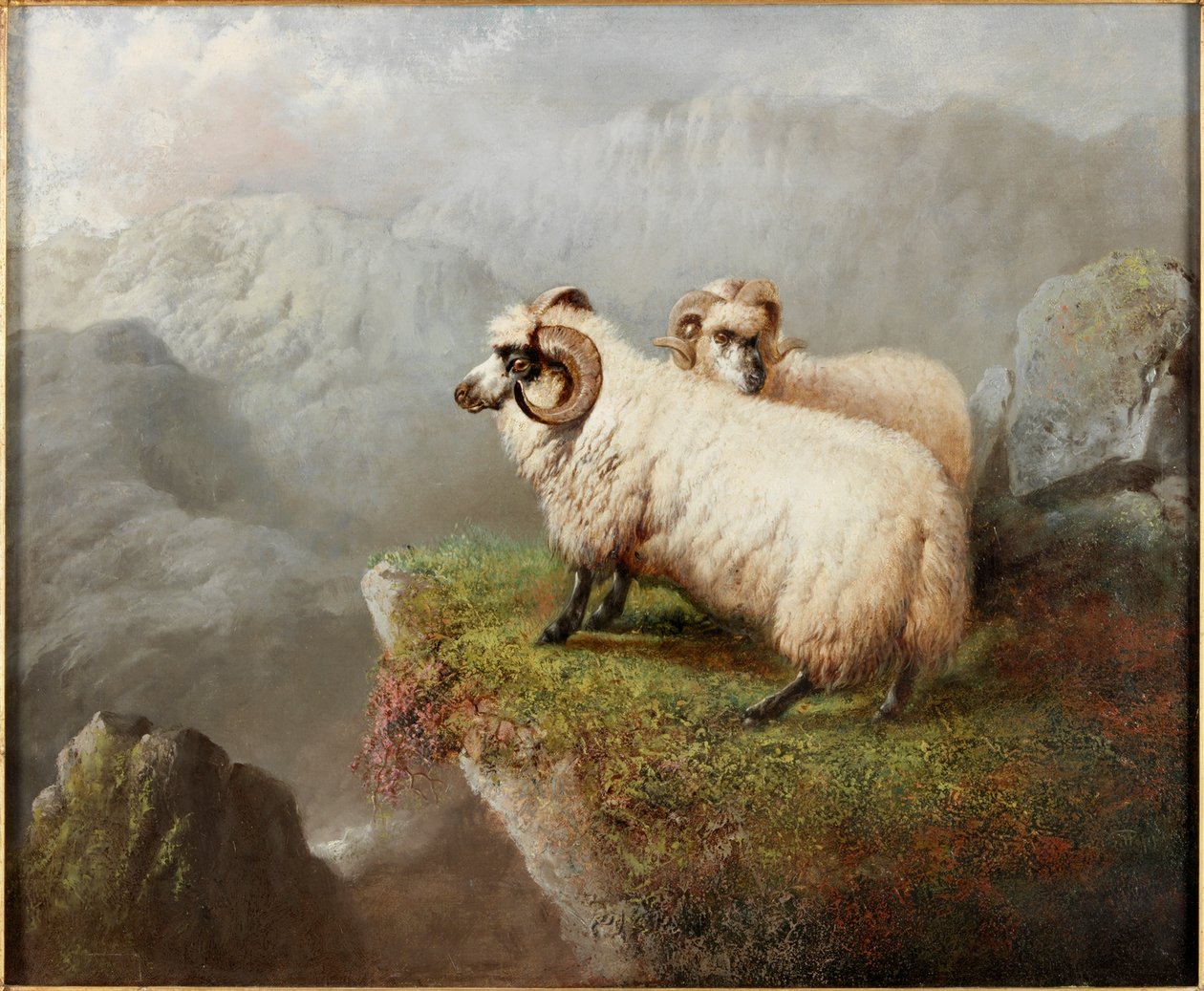 Sheep on a Cliff Edge by George Hepper