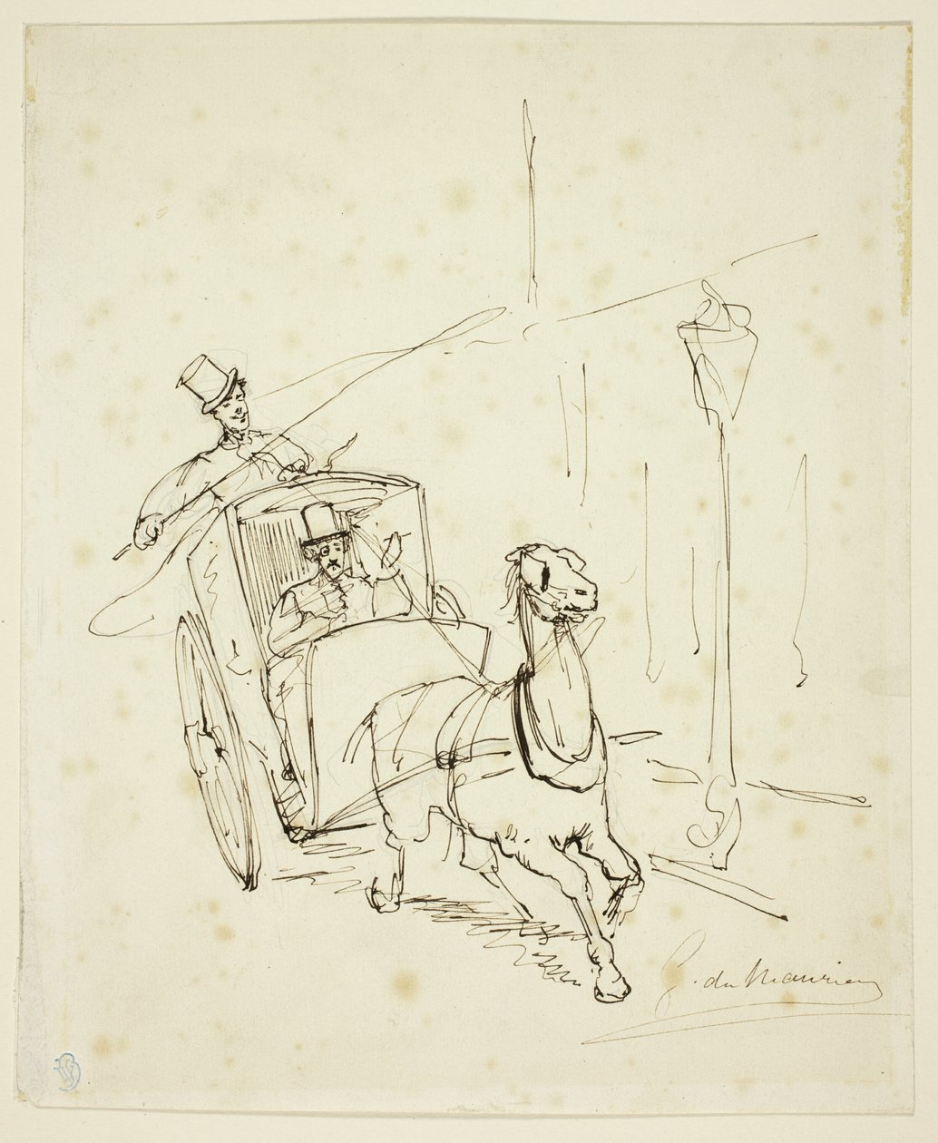 Whistler in a Hansom Cab by George du Maurier