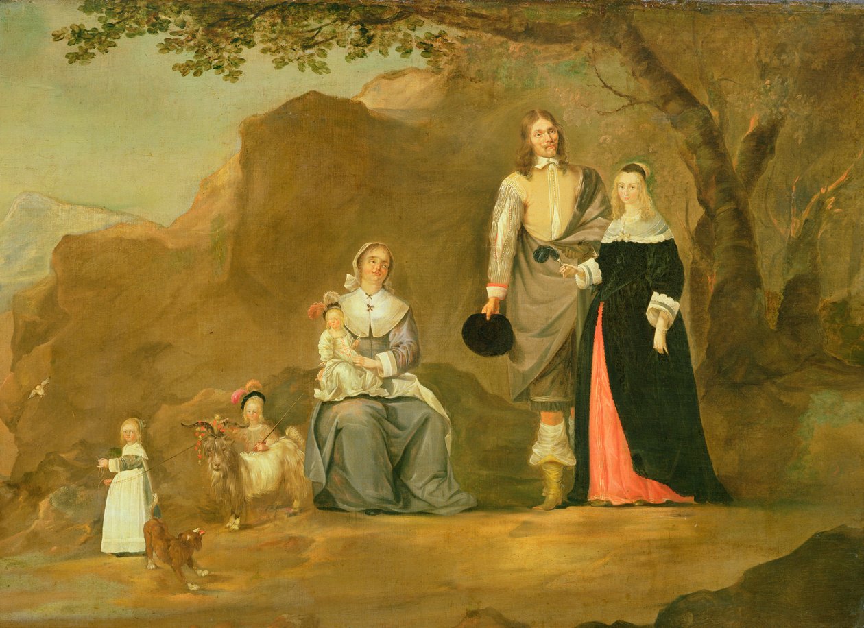 Family Group with a Dog and Goat in a Mountainous Landscape by Gerard ter Borch