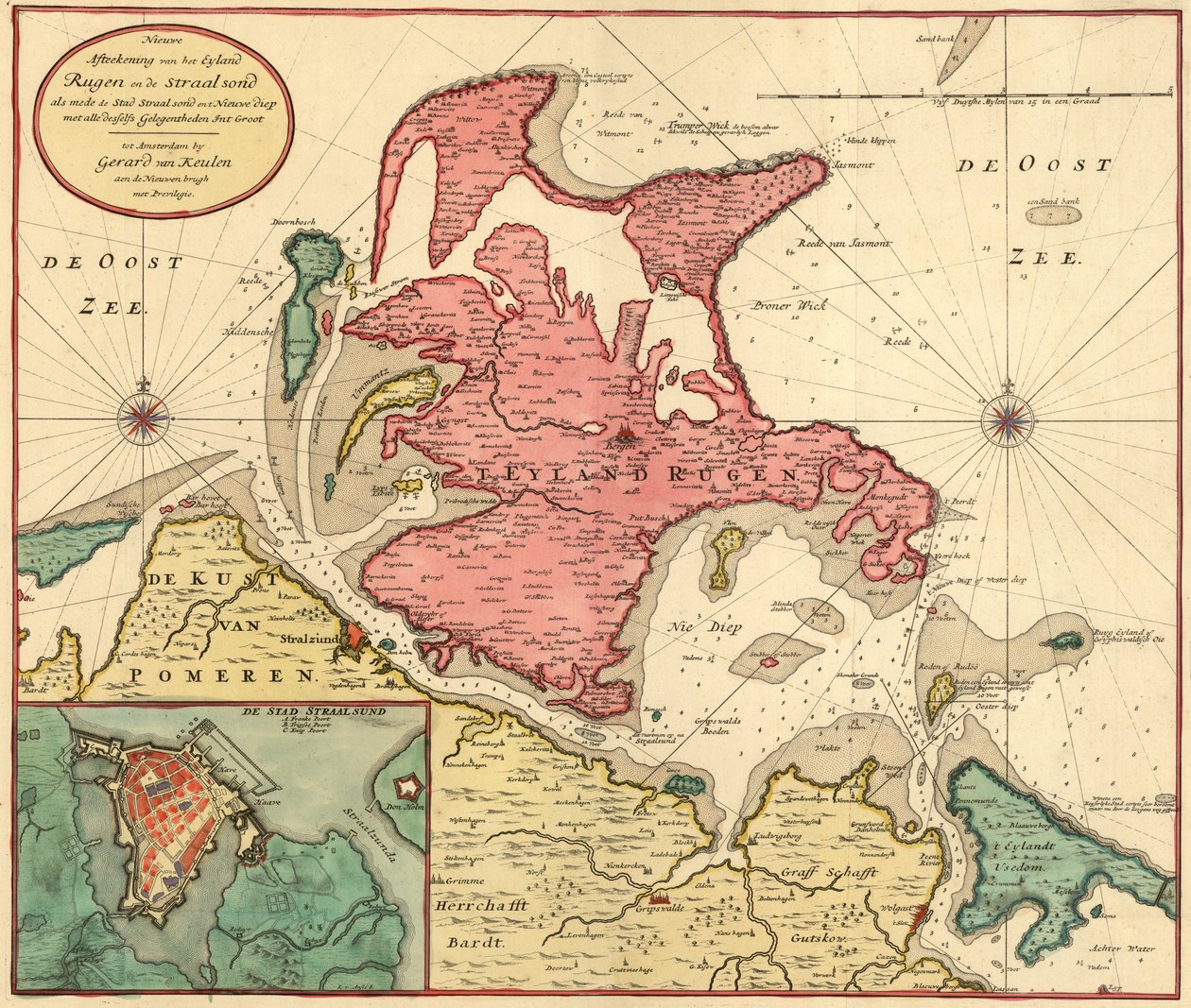 New Drawing of the Island of Rügen and the Stralsund as well as the City of Stralsund and the New Deep with All Its Situations in Large with Privilege by Gerard van Keulen