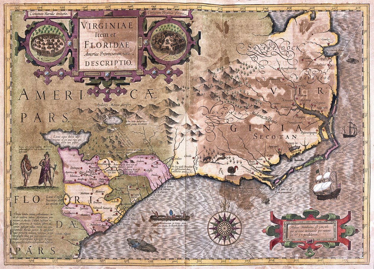 Virginia and Florida (engraving) by Gerardus Mercator