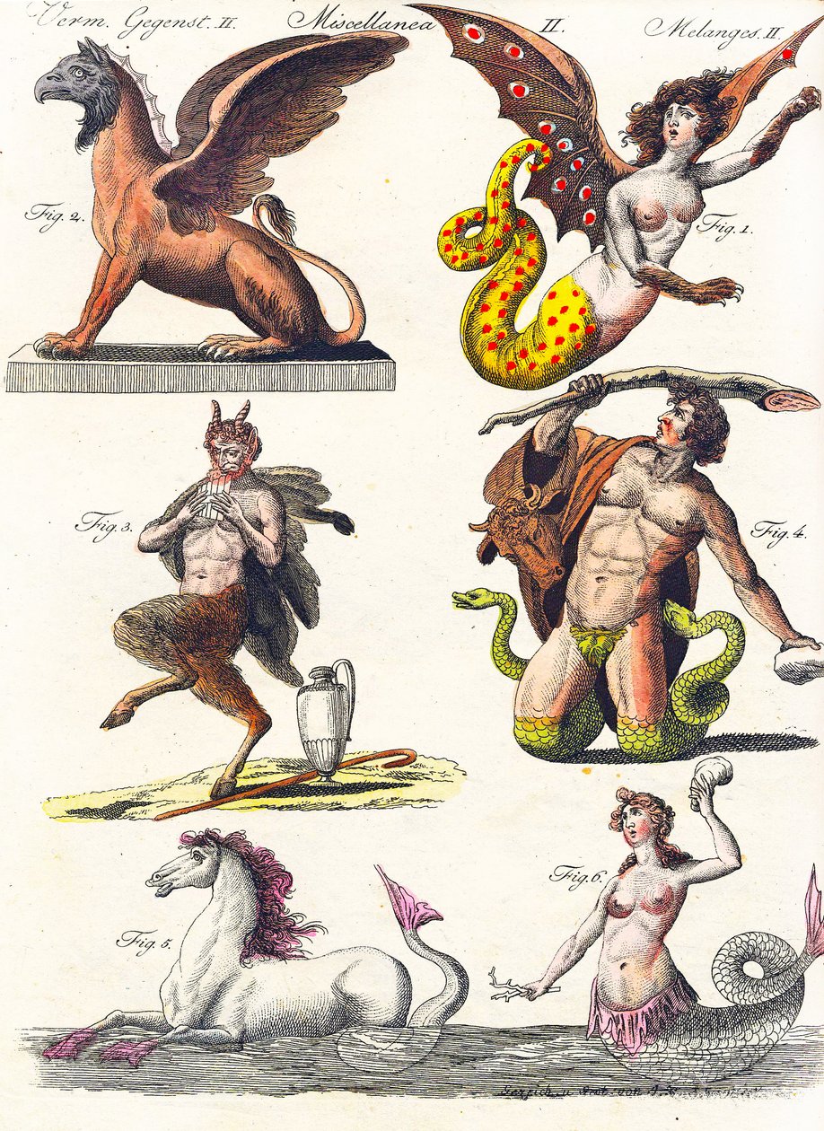 Plate showing various mythological hybrids, 1830 by German School