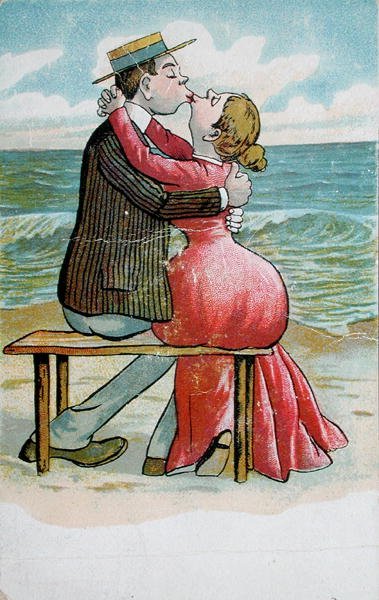 Postcard Depicting a Couple Kissing by German School