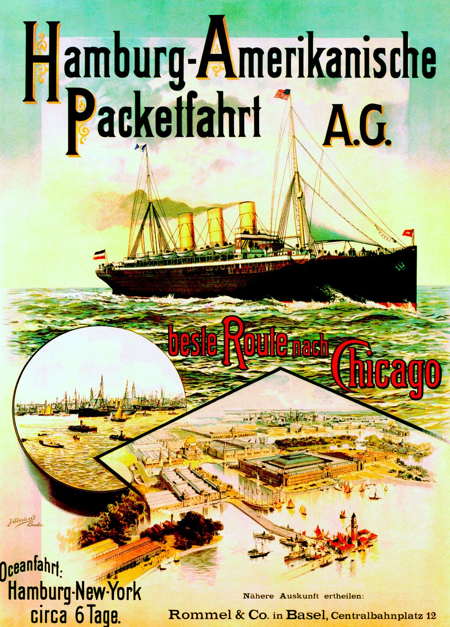 Poster Advertising the Hamburg American Line, 1893 by German School