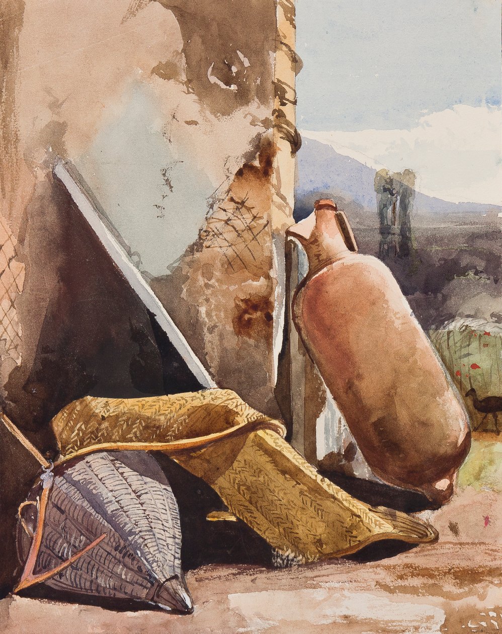 Baskets and Amphora with Bird, with Additions by a Borbone Pupil by Giacinto Gigante