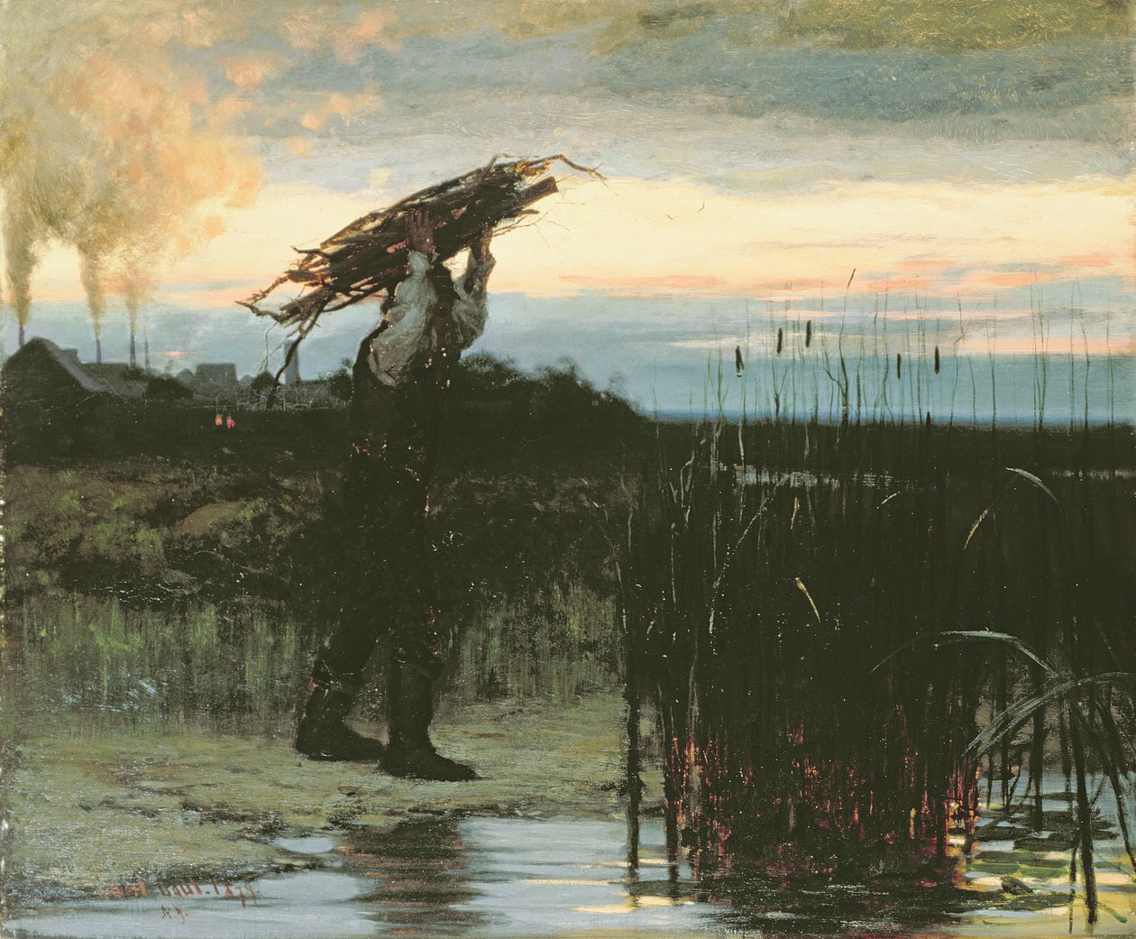 Man Carrying Sticks at Dusk by Gilbert Gaul