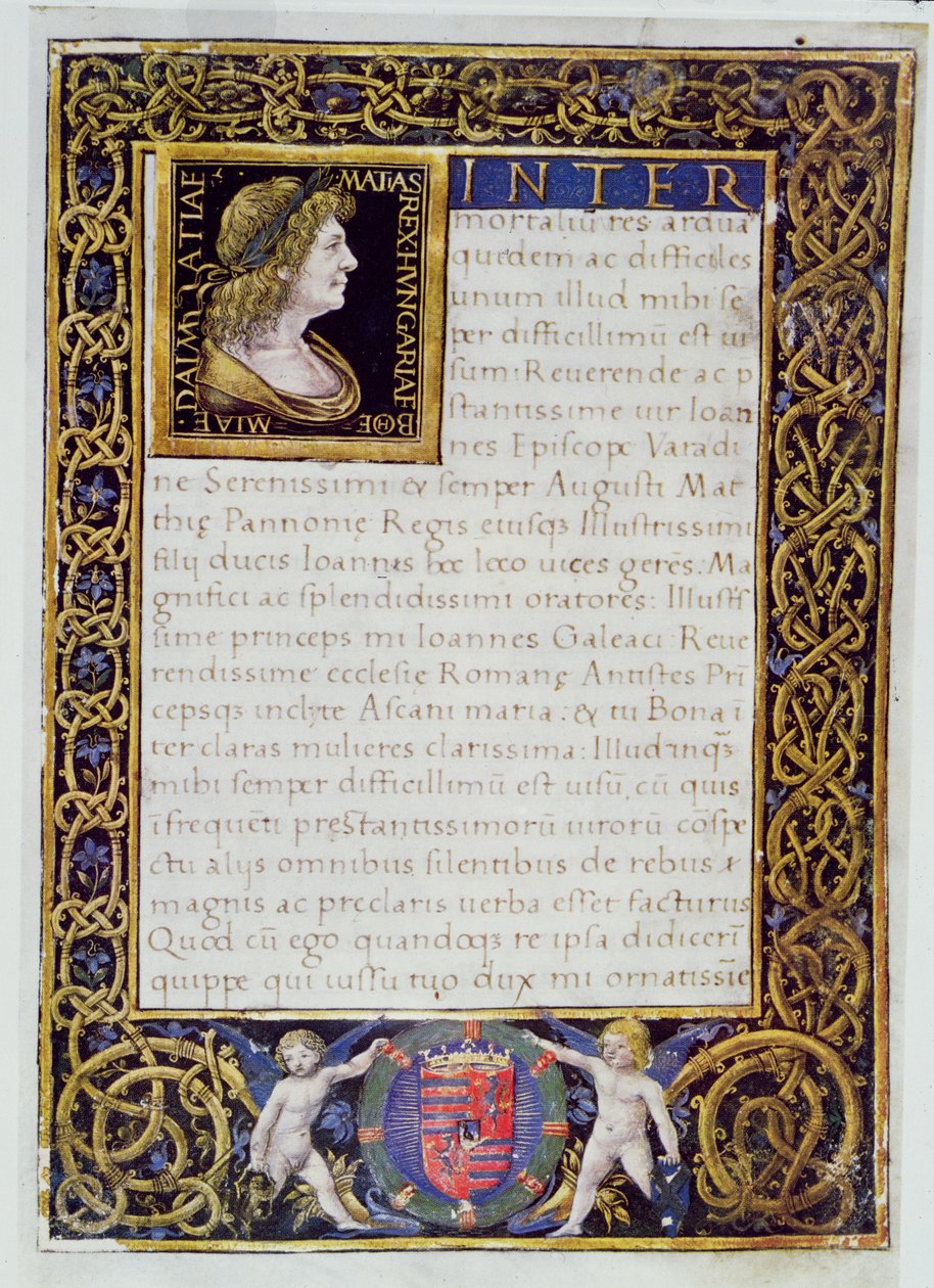 Page from a codex with a portrait of Matthias I Corvinus by Giovanni Ambrogio de Predis