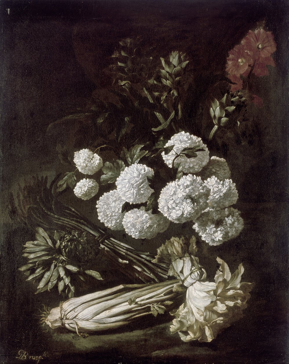 Still Life of Flowers and Vegetables by Giovanni Battista Ruoppolo or Ruopolo