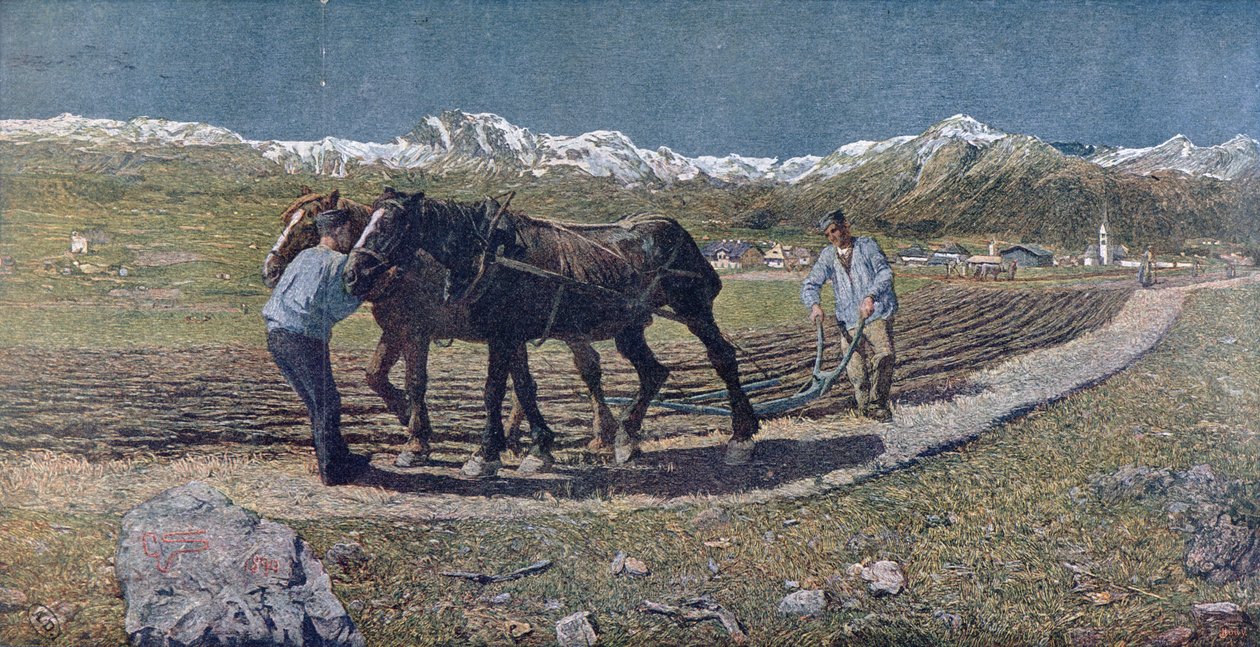 Peasants ploughing a field in the north of Italy (illustration from the magazine 