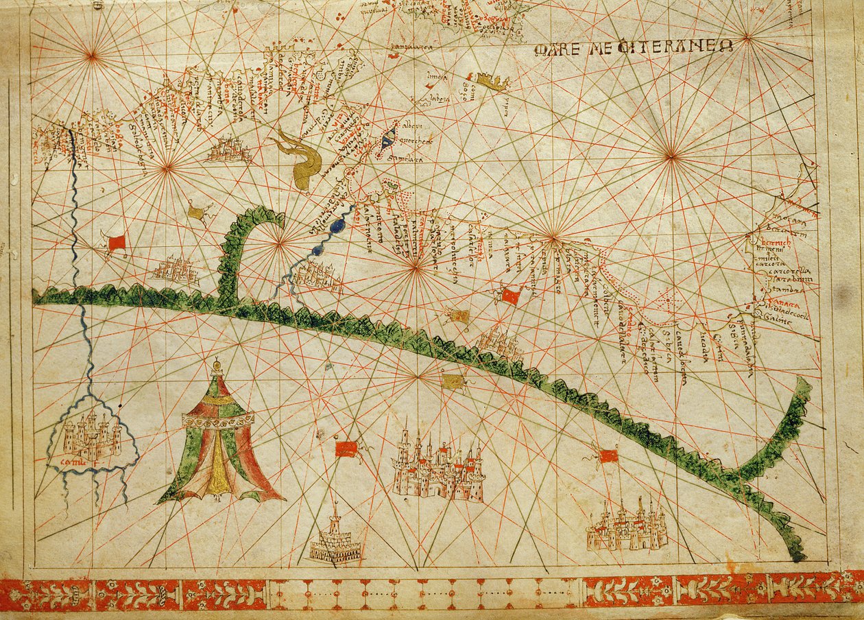 North Africa, from a nautical atlas, 1520 (detail) by Giovanni Xenodocus da Corfu