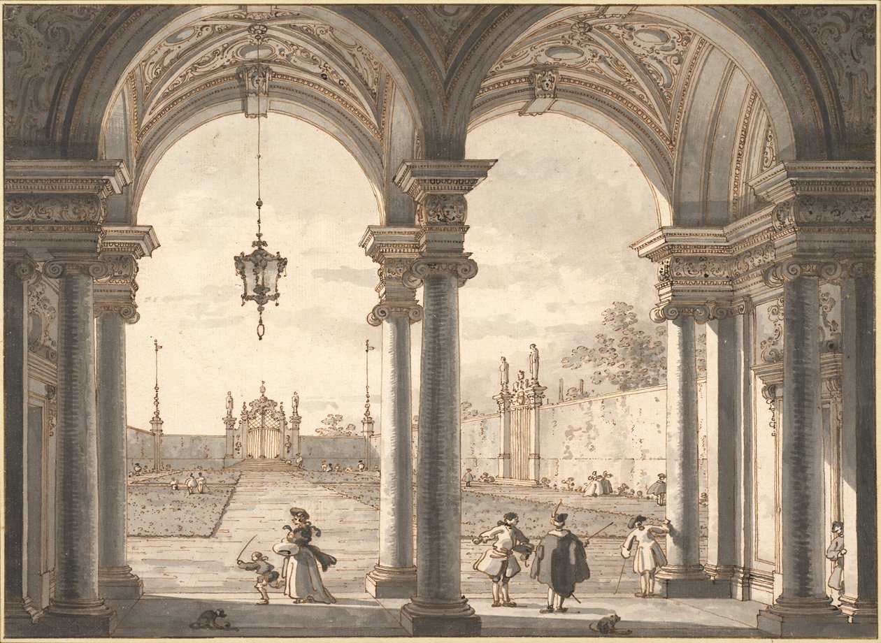 View through a Baroque Colonnade into a Garden, 1760-1768 by Giovanni Antonio Canal